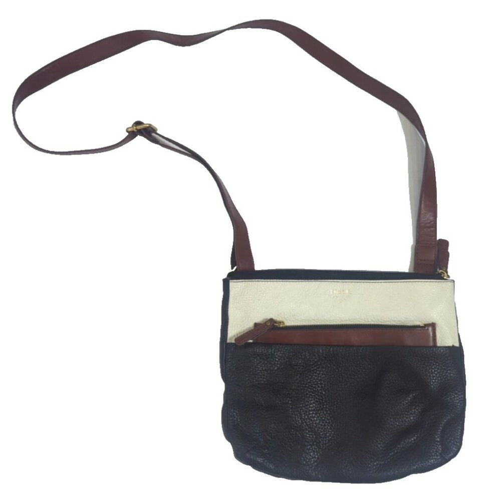 Fossil Crossbody Bag Tricolor Black, Brown & Cream Leather‎